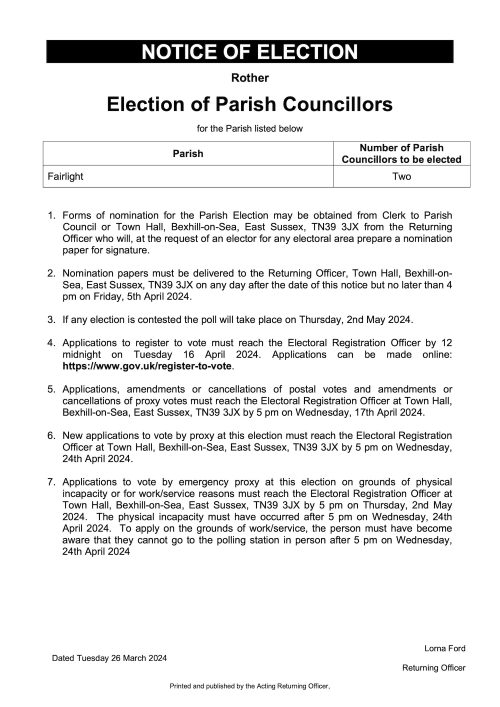 Notice of Election - Fairlight Parish